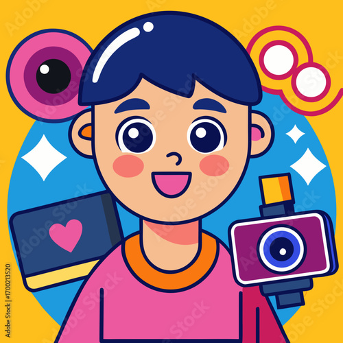 Video content creation for social media – flat vector illustration. Vector illustration of people filming, editing, and creating video content for social media platforms and digital promotion.