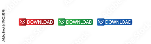 Download Button Set, CTA for web and mobile UI, vector rounded rectangle icons with arrow, multicolor gradient call to action elements