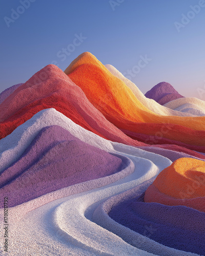 Colorful Sand Dunes in Vibrant Shades of Pink, Orange, and Purple
