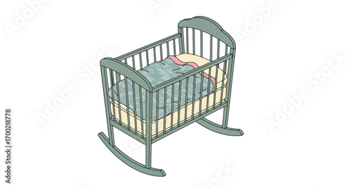 Charming Baby Crib Illustration with Cozy Blanket, a Serene Nursery Decor Piece