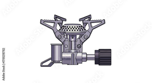 Illustration of a compact and portable camping gas stove for outdoor cooking and hiking isolated on a white background