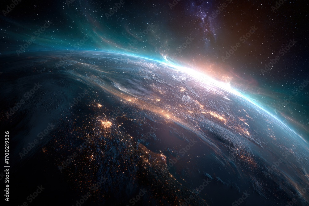 Fototapeta premium Earth Planet From Space At Sunrise