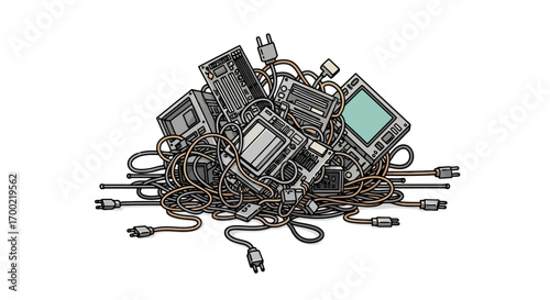 E-waste Pile Tangled Tech Trash