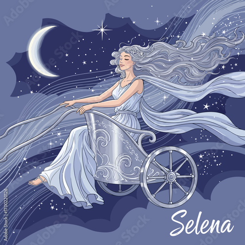 Mythological depiction of the moon goddess Selena in a celestial chariot.