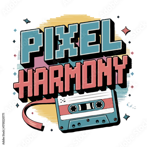 Retro Pixel Harmony Cassette Tape Design with 80s and 90s Nostalgia