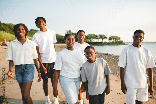 Portrait of black group brother sister and cousin at the sunset