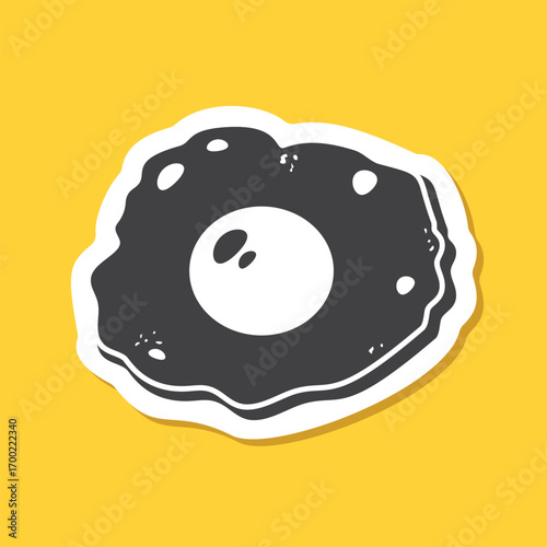 Fried egg sticker icon in flat style. Protein omelet vector illustration on isolated background. Scrambled breakfast sign business concept.