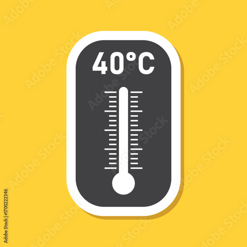 Thermometer sticker icon in flat style. Climate control vector illustration on isolated background. Weather change sign business concept.