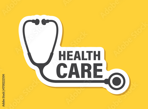 Medical stethoscope sticker icon in flat style. Doctor instrument vector illustration on isolated background. Medicine and healthcare sign business concept.