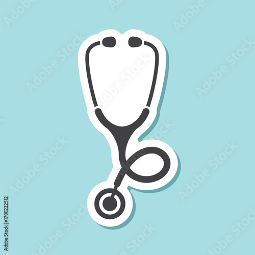 Medical stethoscope sticker icon in flat style. Doctor instrument vector illustration on isolated background. Medicine and healthcare sign business concept.
