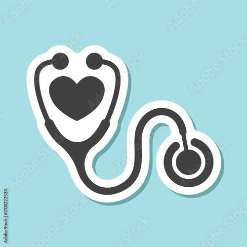 Medical stethoscope sticker icon in flat style. Doctor instrument vector illustration on isolated background. Medicine and healthcare sign business concept.