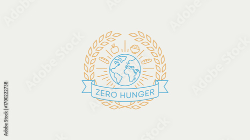 Illustration of zero hunger logo with earth globe wheat and food on a white background design