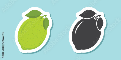 Lime fruit sticker icon in flat style. Organic fruits vector illustration on isolated background. Vitamin C food sign business concept.