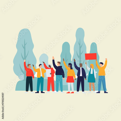 Stop war protest, anti war movement, peace message, human rights, flat vector, cad drawing, group protest, unity illustration. people with banners No war. Anti War demonstration