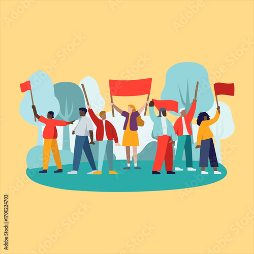 Stop war protest, anti war movement, peace message, human rights, flat vector, cad drawing, group protest, unity illustration. people with banners No war. Anti War demonstration