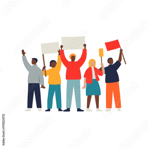 Stop war protest, anti war movement, peace message, human rights, flat vector, cad drawing, group protest, unity illustration. people with banners No war. Anti War demonstration