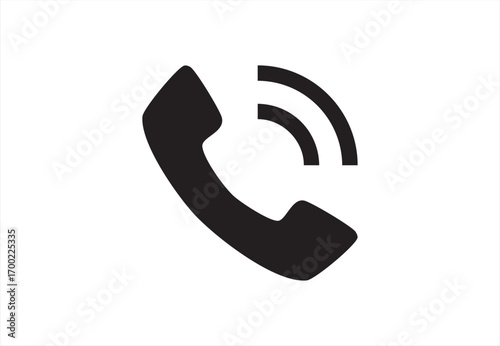 Bold Phone Icon with Call Signal Waves | Thick Line Handset Symbol | Vector Call Logo