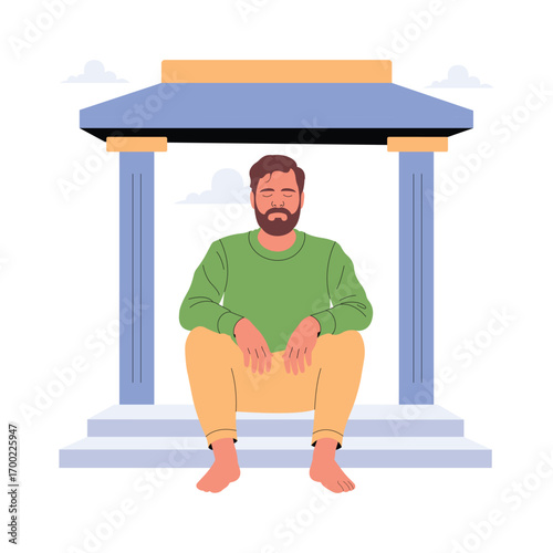 Temple Stillness Flat Vector Illustration 