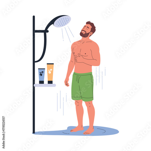 Warm Shower Flat Vector Illustration