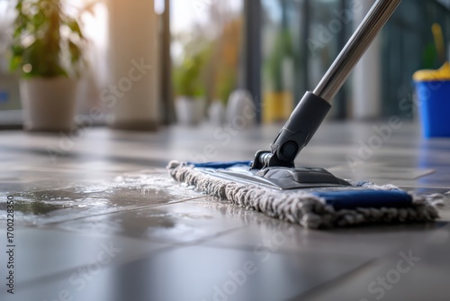 Wallpaper Mural Modern mop cleaning tiled floor in bright indoor space Generative AI Torontodigital.ca