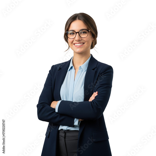 Hispanic high school teacher, smiling, arms crossed