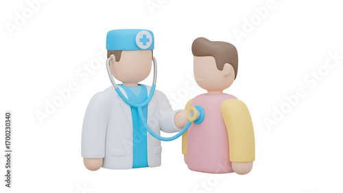Doctor examining patient with stethoscope in hospital room, providing medical care and support for health and wellness, creating a sense of trust and compassion.