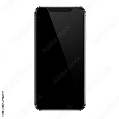 Freigestelltes PNG eines modernen Smartphones, schwarzes Display, dünner Rahmen