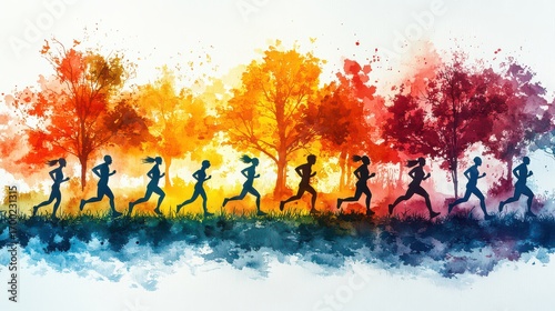 Women runners in autumnal park.