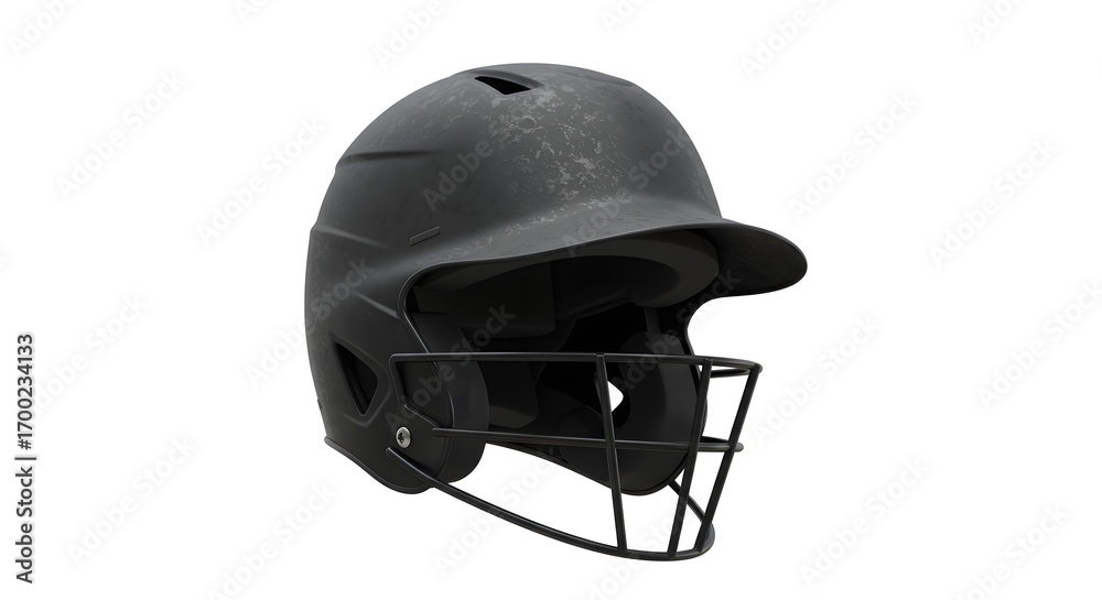 Fototapeta premium Professional Black Baseball Batting Helmet with Face Mask for Player Safety and Protection, Isolated on White Background