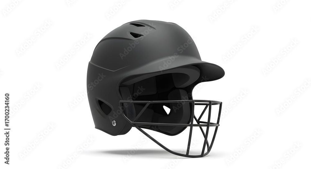 Fototapeta premium Matte Black Baseball Batting Helmet with Face Guard Isolated on White Background for Sports Safety