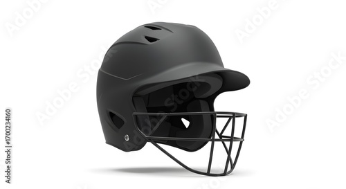 Matte Black Baseball Batting Helmet with Face Guard Isolated on White Background for Sports Safety