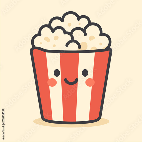 Delightful Cartoon Popcorn Bucket with a Cheerful Face, a Fun Illustration for Movies and Snack Time