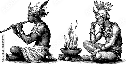 African cultural energy symbolism in vintage engraving style for artistic design