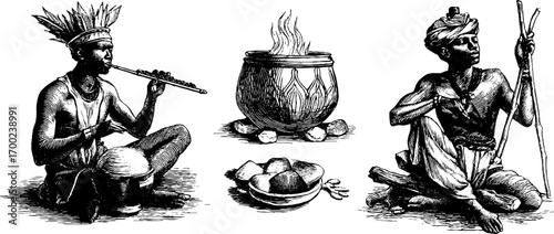Traditional african culture and energy in vintage engraving style