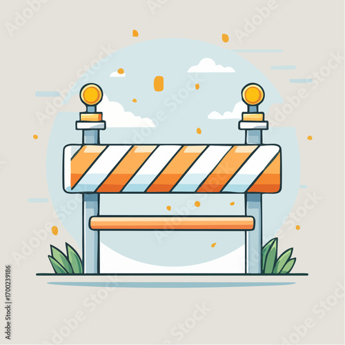 Pixel Art Construction Barrier With Orange and White Stripes