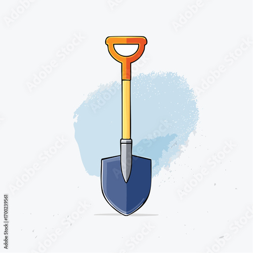 Cartoon Shovel With Orange Handle And Blue Blade On Light Blue Background
