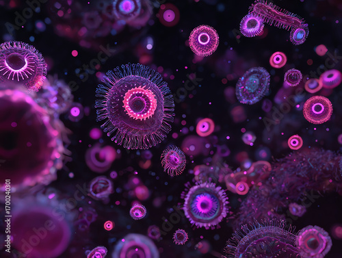 Wallpaper Mural Close-up of colorful microscopic organisms in a dark environment. Torontodigital.ca