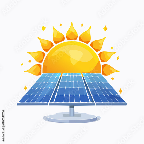 Solar Panel with Bright Yellow Sun Illustration