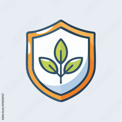 Green Plant Inside Orange And White Shield Icon