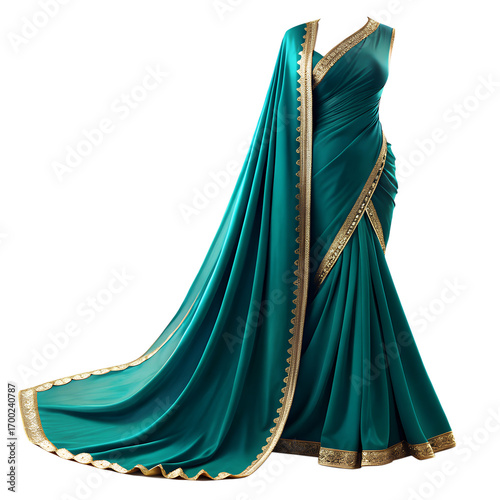 Traditional saree PNG isolated on transparent background – elegant draped Indian clothing garment for women, cultural fashion, and ethnic wear design