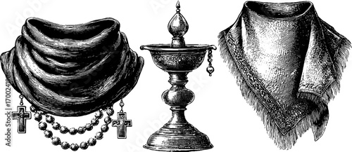 Indian grace: vintage religious artifacts in engraving style for decor or collectibles