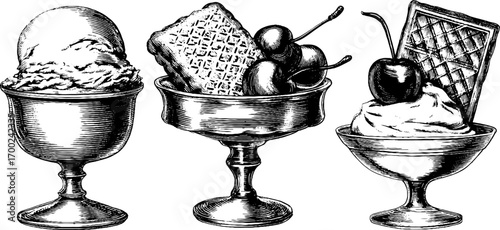 Vintage engraving style of luxury desserts for elegant design projects