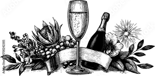 Vintage holiday luxury celebration engraving design with floral details