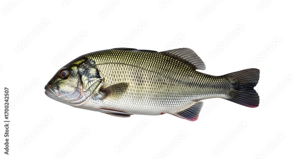 Fototapeta premium Isolated freshwater fish with scales and fins on a white background studio shot close up view