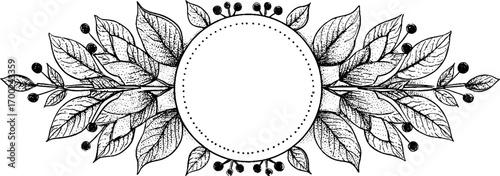 Vintage engraving style illustration of ornamental botanical frame with leaves and berries