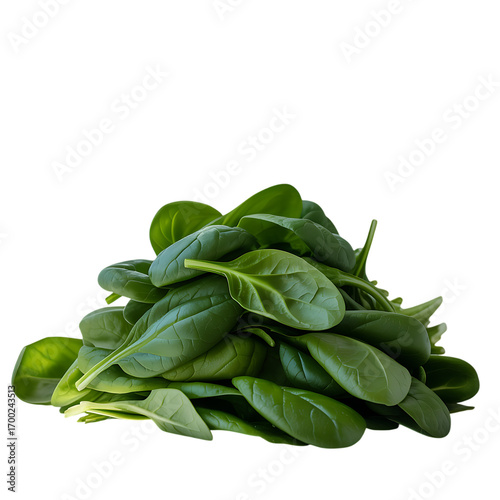Lush pile of fresh dark green baby spinach leaves with a healthy sheen, presented against a deep black background.