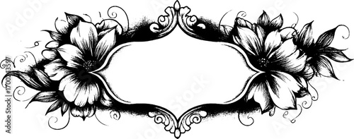 Vintage alchemic floral frame in engraving style for decorative design