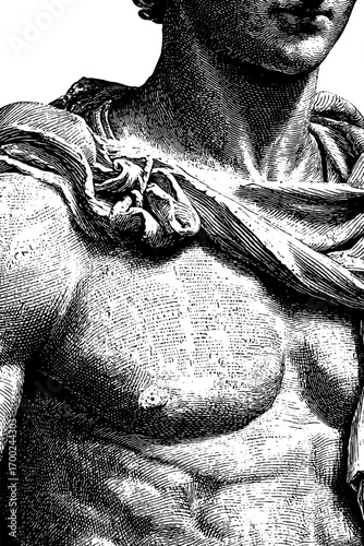 Antique statue torso in vintage engraving style for classic art design