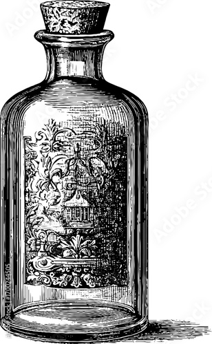 Vintage apothecary bottle sketch illustration for retro design