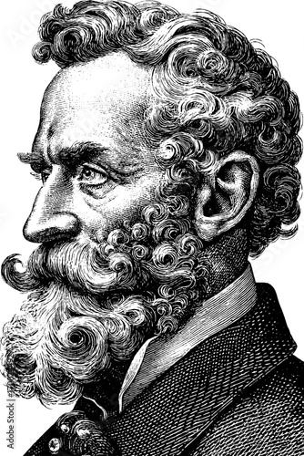 Vintage engraving style portrait of distinguished aristocrat in profile view